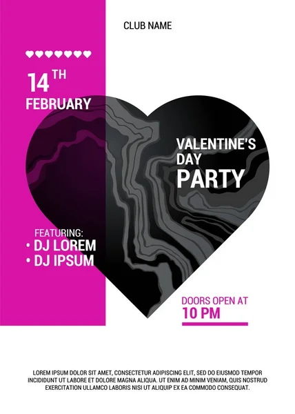 Valentinstag Party Plakat Schönes Großes Marmorherz Vektorillustration — Stockvektor
