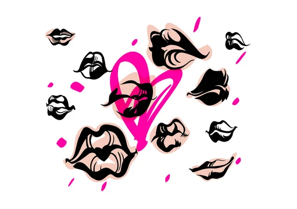 Ensemble Lèvres Sexy Féminines Pour Conception Créative Salon Beauté — Image vectorielle