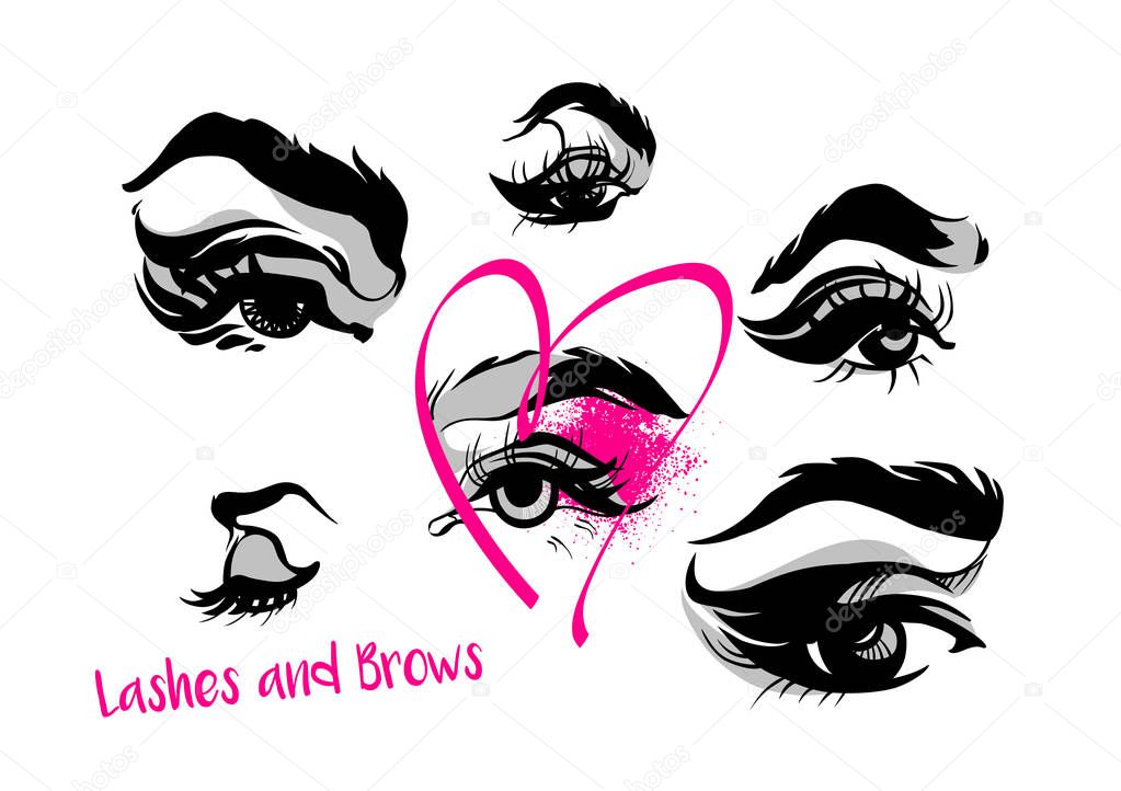 Set of female sexy eyes for creative design of beauty salon 