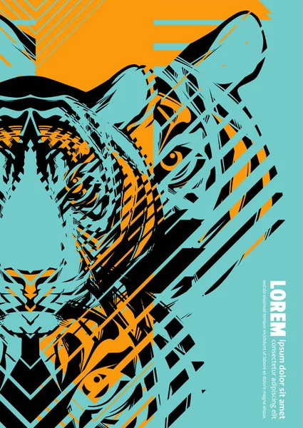 Affiche Design Avec Une Tête Tigre Sous Forme Graphiques Modernes — Image vectorielle