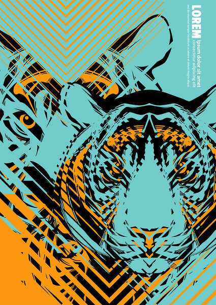 Design poster with a tiger's head in the form of modern graphics