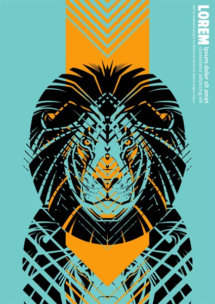 Σχεδιασμός Αφίσας Κεφαλή Λιονταριού Μορφή Σύγχρονα Γραφικά — Διανυσματικό Αρχείο
