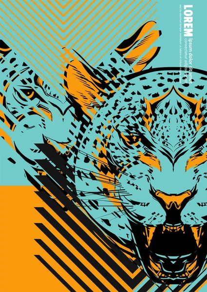 Cartel Diseño Con Cabeza Leopardo Forma Gráficos Modernos — Vector de stock