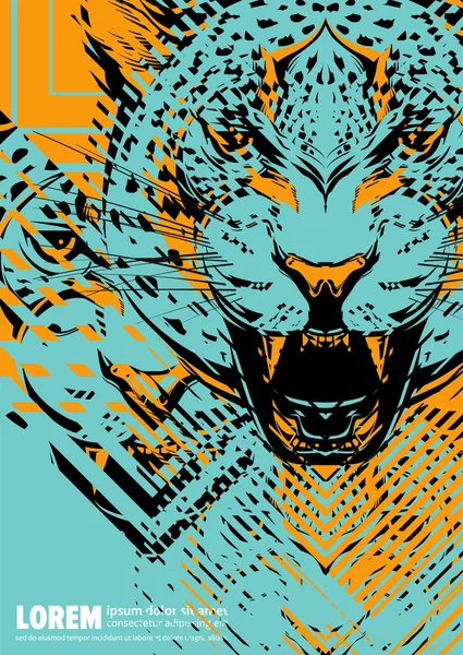 Дизайн Плаката Головою Леопарда Вигляді Сучасної Графіки — стоковий вектор