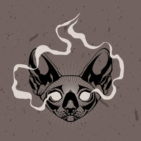 Cabeza Gato Oculto Con Ojos Ardientes Magia Ocultismo Signo Esotérico — Vector de stock