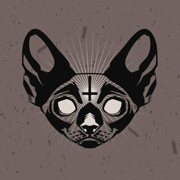 Cabeza Gato Oculto Con Ojos Ardientes Cruz Ocultismo Signo Esotérico — Archivo Imágenes Vectoriales