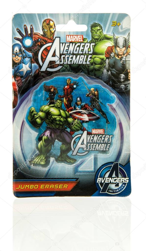 Winneconne, WI - 2 November 2016: Marvel Avengers jumbo eraser on an isolated background.