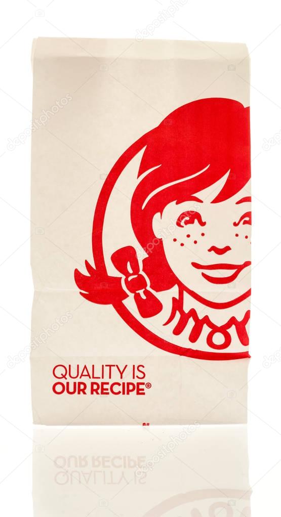 Winneconne, WI - 16 November 2016: Wendy's paper bag on an isolated background.