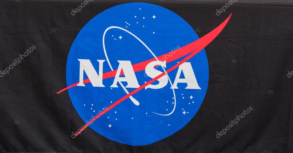 Oshkosh, WI - 24 July 2017:  A NASA logo on a table cloth at a display booth.