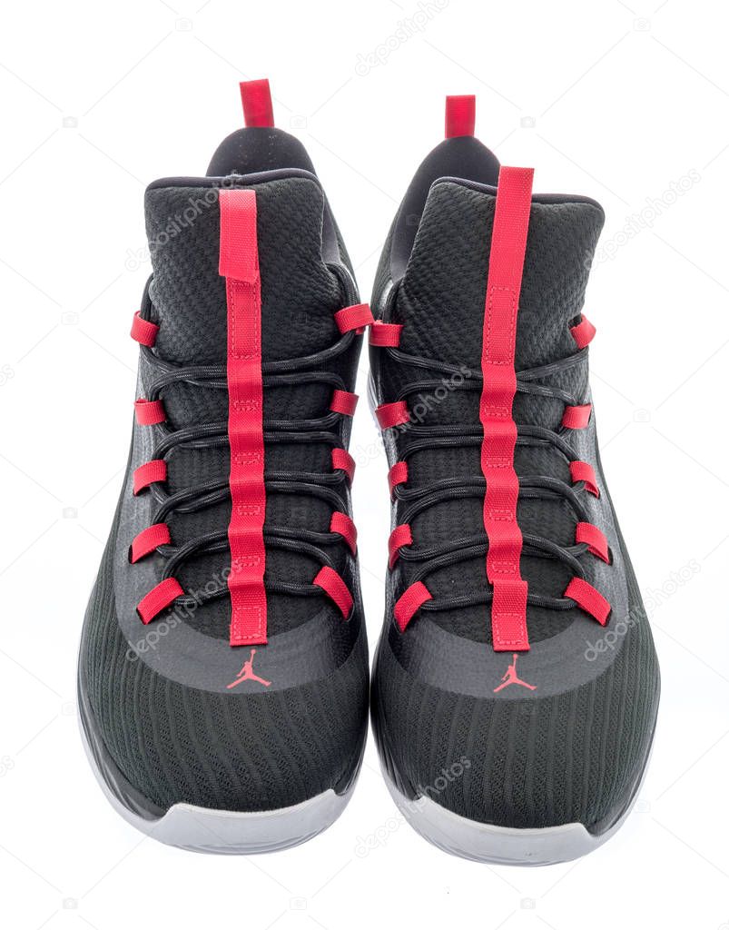 Winneconne, WI -  8 April 2018: A pair of Michael Jordon Nike shoes on an isolated background.