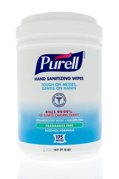 Winneconne March 2020 Package Purell Hand Disanitizing Wipes Isolated Background — стоковое фото