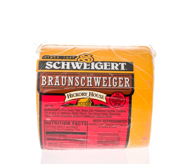 Winneconne Kwietnia 2020 Pakiet Kiełbasy Chleba Wieprzowego Schweigert Braunschweiger Izolowanym — Zdjęcie stockowe