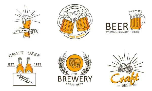 Bira logosu seti - vektör çizimi, bira fabrikasının amblemi, beyaz arka plandaki tasarım.
