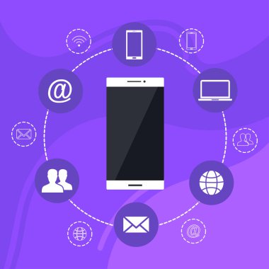 Sosyal medya, pazarlama stratejisi, simgeler ve sembollerle birlikte dijital vektör kavramı