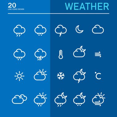 Hava çizgisi ikonu şablonu Rüzgâr, Tipi, Güneş, Yağmur ve grafik ve web tasarımı için daha fazla vektör çizimi. - Vektör