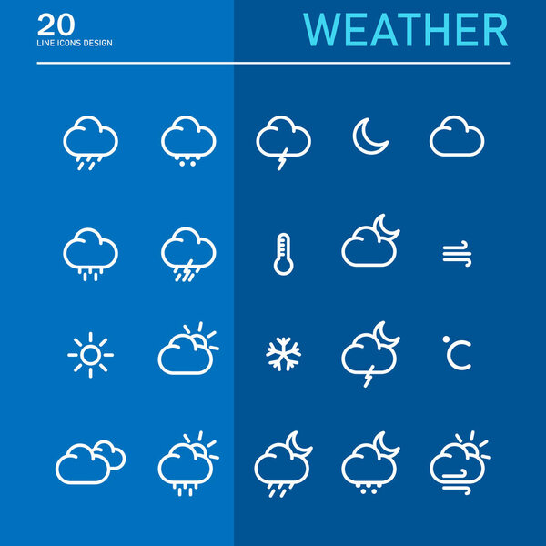 Weather line icon template  Wind, Blizzard, Sun, Rain and more vector illustration for graphic and web design. - Vector