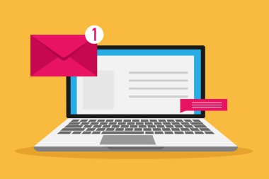 Düz geçmişe dönük vektör iletişim simgeleri - posta, mesaj, sözleşme, web sitesi adresleri.