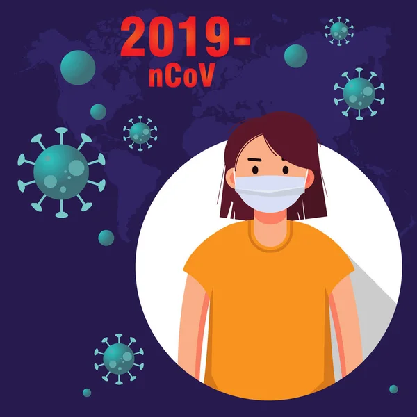 Coronavirus en China. Novel coronavirus 2019-nCoV, mujer con mascarilla médica blanca. Concepto de cuarentena por coronavirus . — Vector de stock