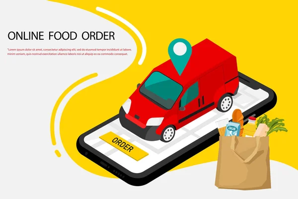 Gıda siparişi Online alışveriş e-ticaret mobil ödeme iş konsepti ve teslimatı.