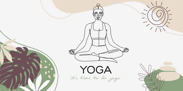 Illustration Vectorielle Avec Figure Féminine Lettrage Expression Manuscrite Yoga Prend — Image vectorielle