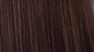 Hair. Beautiful healthy long smooth flowing brown coloring hair close-up texture