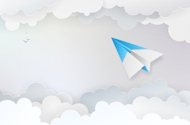 Kağıt Uçak, bulutlar ve kuşlar ile arka plan