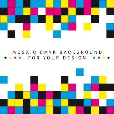 Abstract mosaic background from CMYK colors on white background clipart
