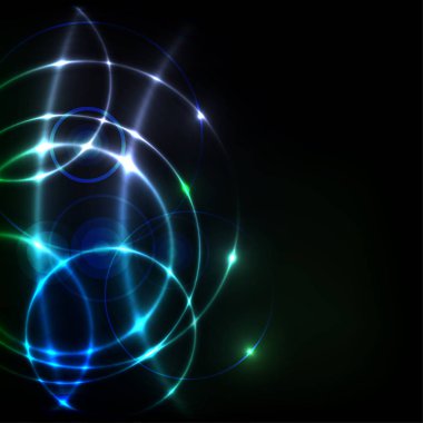 Siyah arka plan ile soyut parlak çizgiler ve daireler