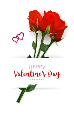 Kırmızı gül ve kalpleri ile Sevgililer günü kartı