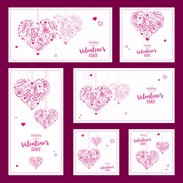 Set di auguri di San Valentino con cuori astratti — Vettoriale Stock