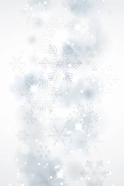 Fondo abstracto de invierno con copos de nieve y brillos — Vector de stock