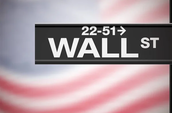 Metalen teken van Wall Street en de Amerikaanse vlag — Stockvector