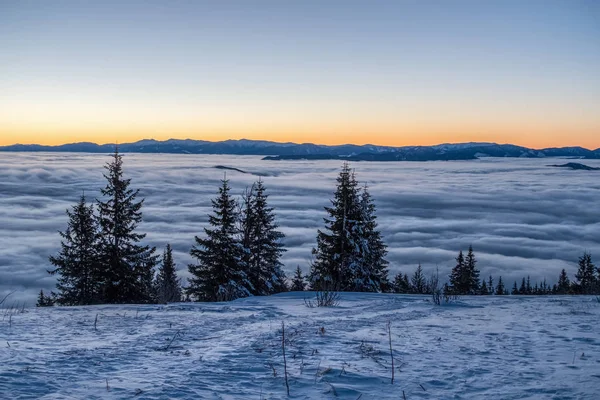 Magnifique matinée ensoleillée en hiver Petites montagnes Fatra — Photo