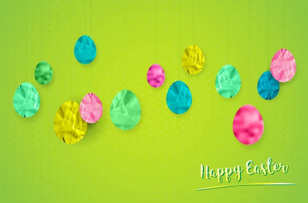 Joyeux Pâques carte avec pendaison oeufs de Pâques sur fond vert — Image vectorielle