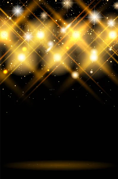 Abstract dark background with shiny golden lights — Stock Vector