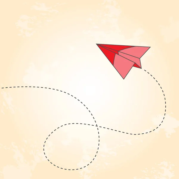 Fundo grungy abstrato com avião de papel vermelho voador — Vetor de Stock