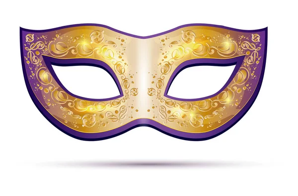Arany és lila karneváli maszk elszigetelt fehér background — Stock Vector
