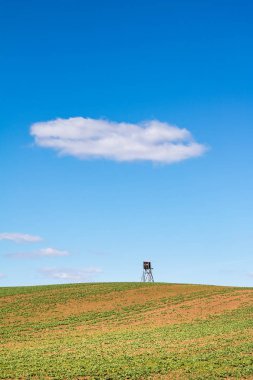 Bahar manzara alan, avcılık gizle ve mavi gökyüzü ile