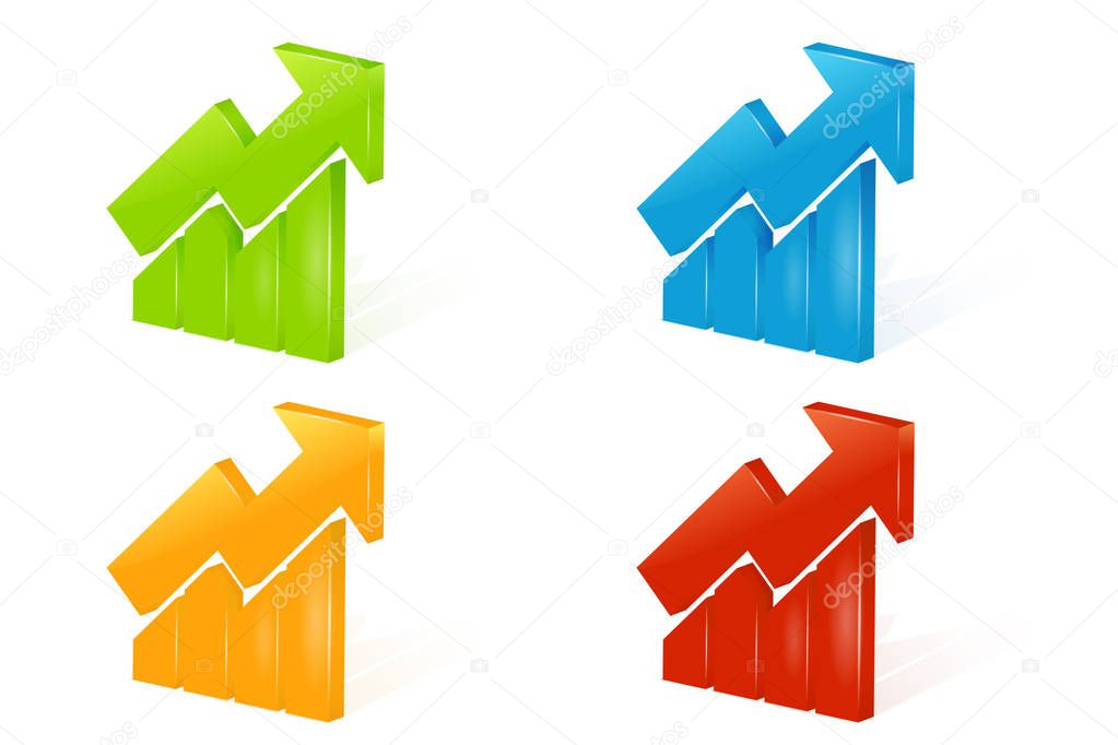 Set of abstract 3D chart icons with arrow