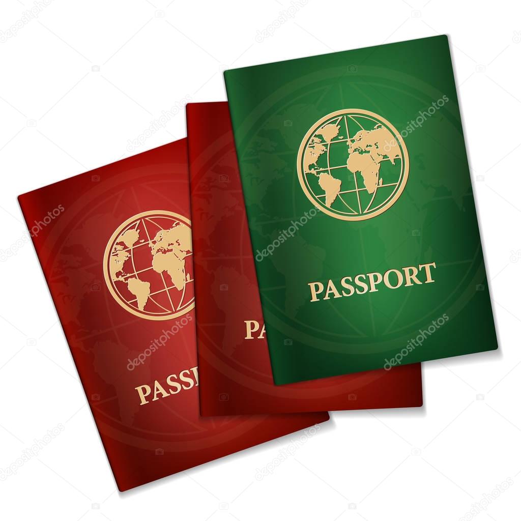 Three passports on white background