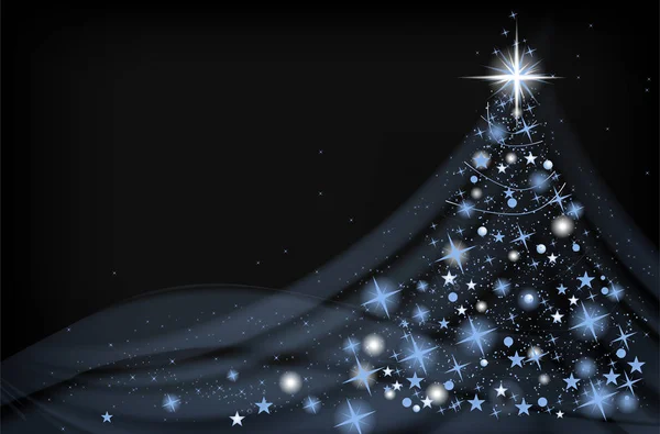 Abstract shiny christmas tree on dark background — Stock Vector