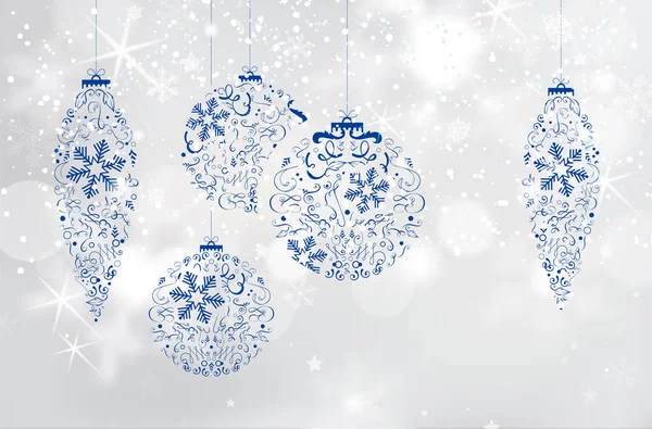 Kerstmis achtergrond met abstracte blauwe krullend kerstballen — Stockvector