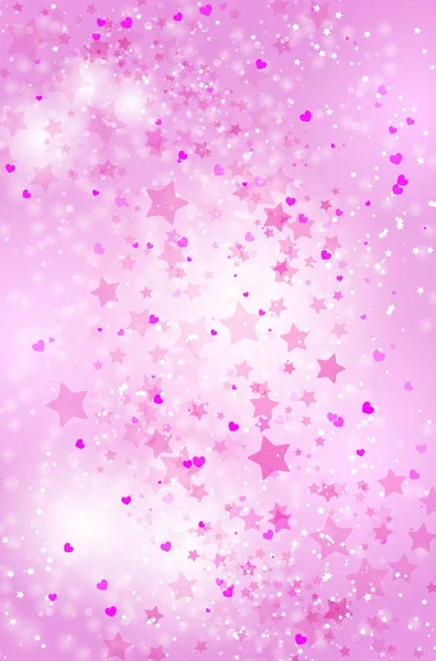 Fond rose romantique abstrait avec des étoiles volantes et des cœurs — Image vectorielle