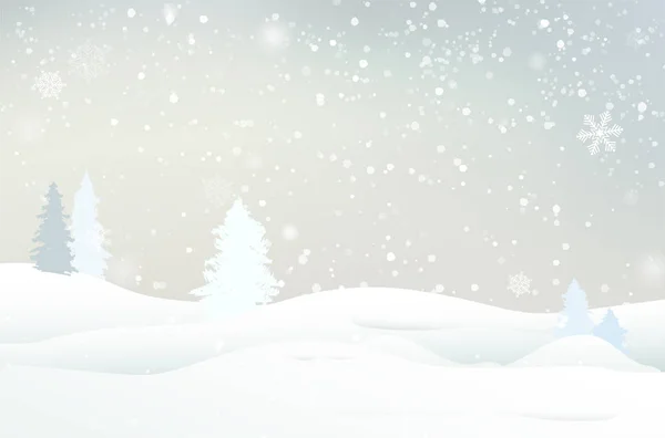 Абстрактный зимний пейзаж со снегом, деревьями и снежинками — стоковый вектор