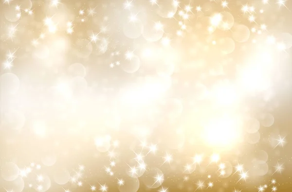 Goldener abstrakter Hintergrund mit Kreis-Bokeh und glänzenden Sternen — Stockvektor
