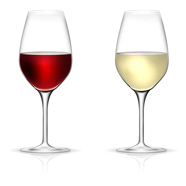 Rot- und Weißweingläser isoliert auf weißem Hintergrund — Stockvektor