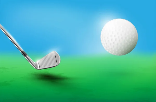 Golf clube e voando bola de golfe — Vetor de Stock