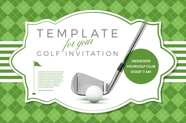 Mall för din golf inbjudan med exempeltext — Stock vektor