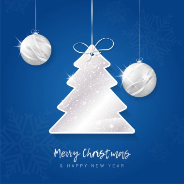 Stilize edilmiş asılı Noel Parlak gümüş ağaç ve toplar