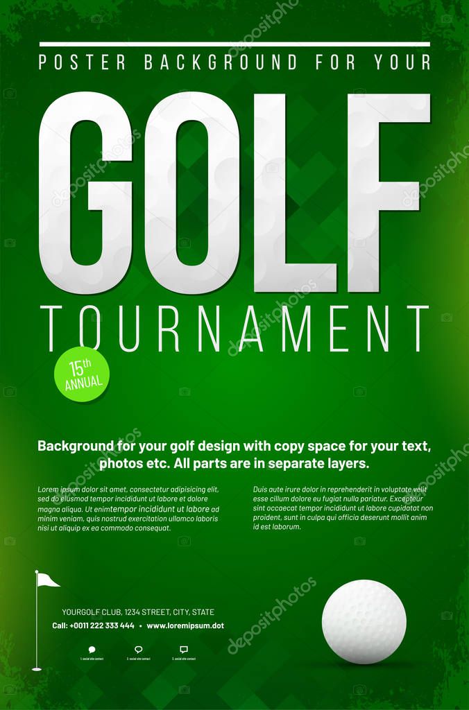 Golf tournament poster template with golf ball